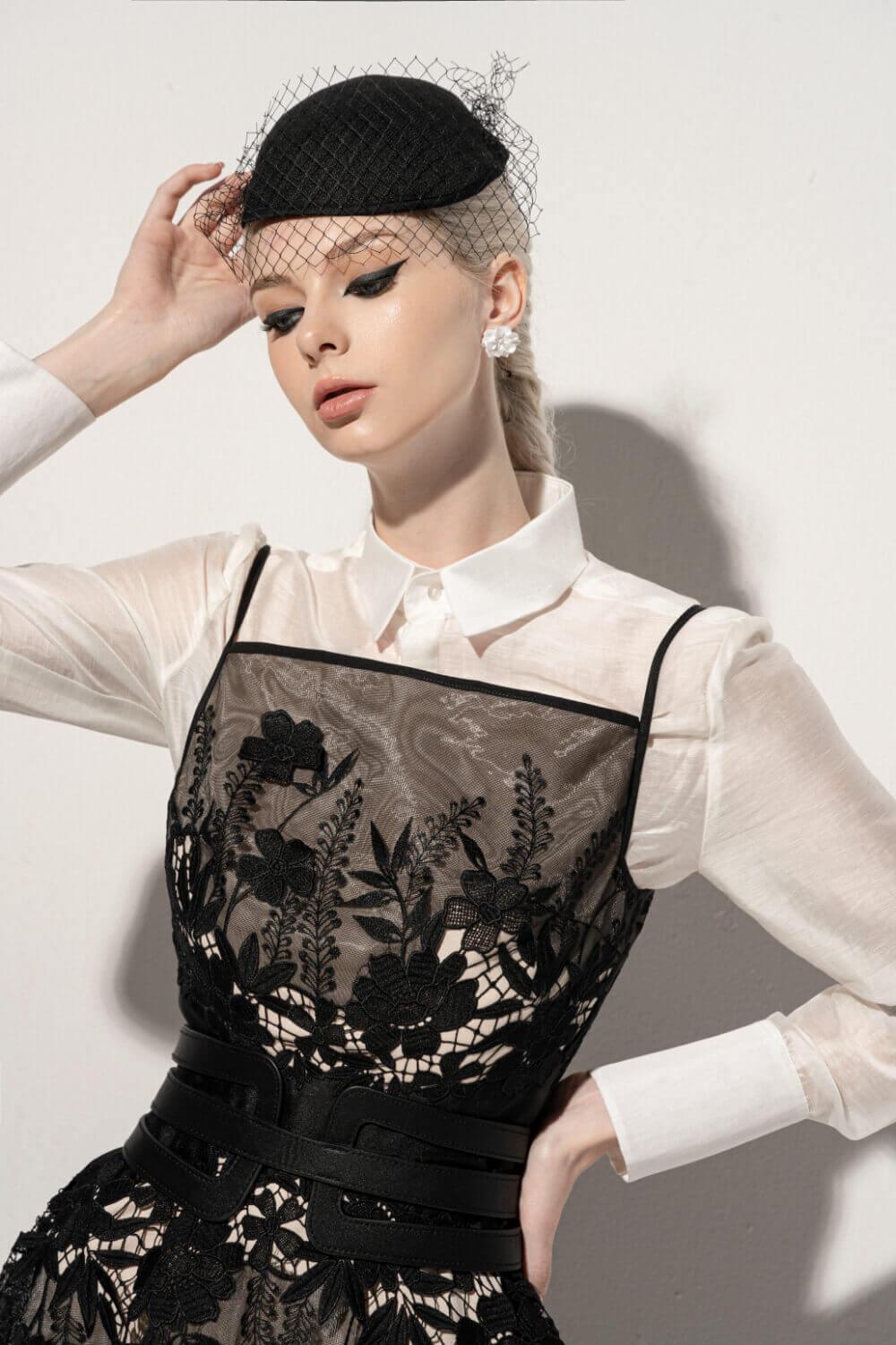 Harmony A-line Square Neck Lace Midi Dress