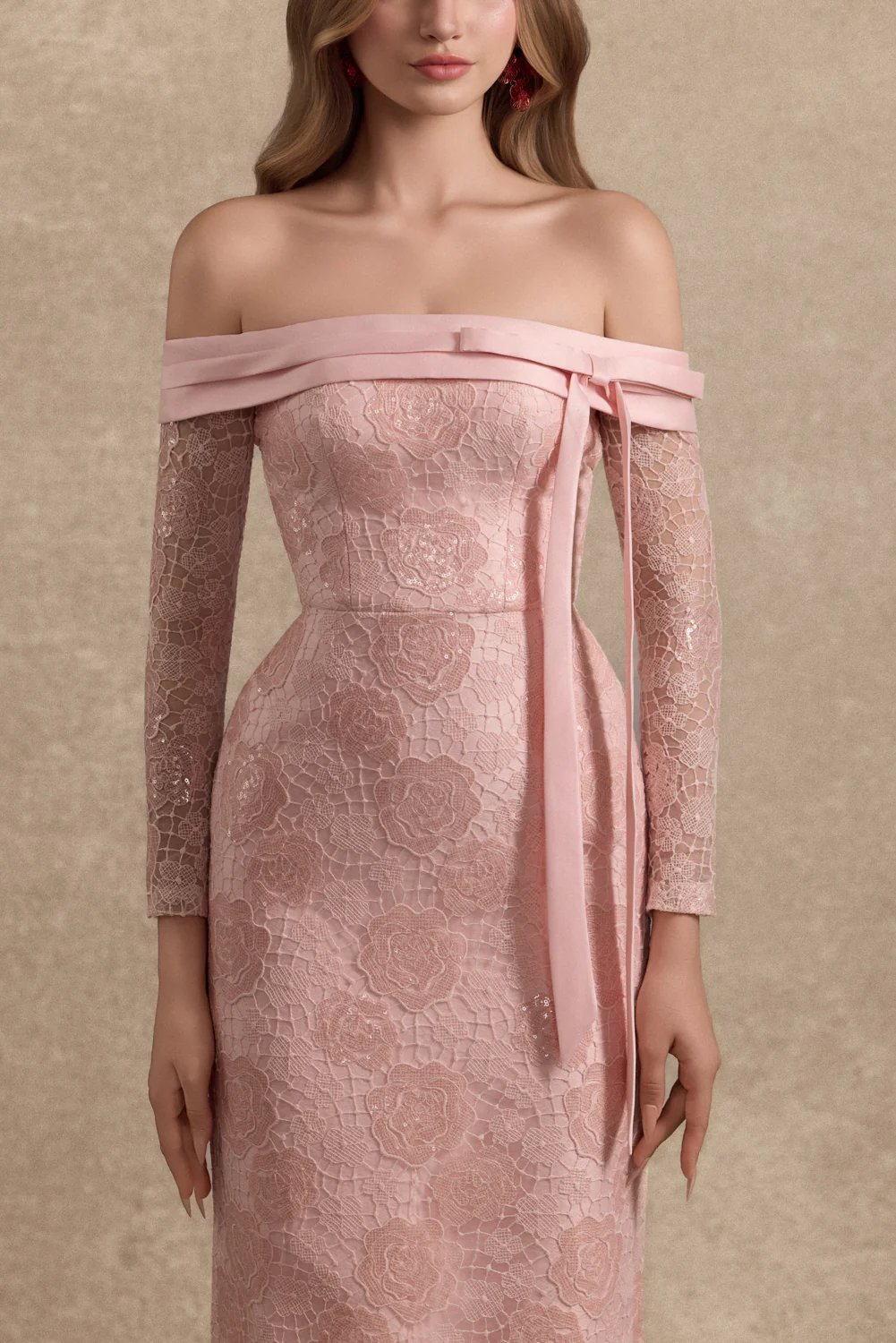 Larose Off-Shoulder Lace Midi Dress