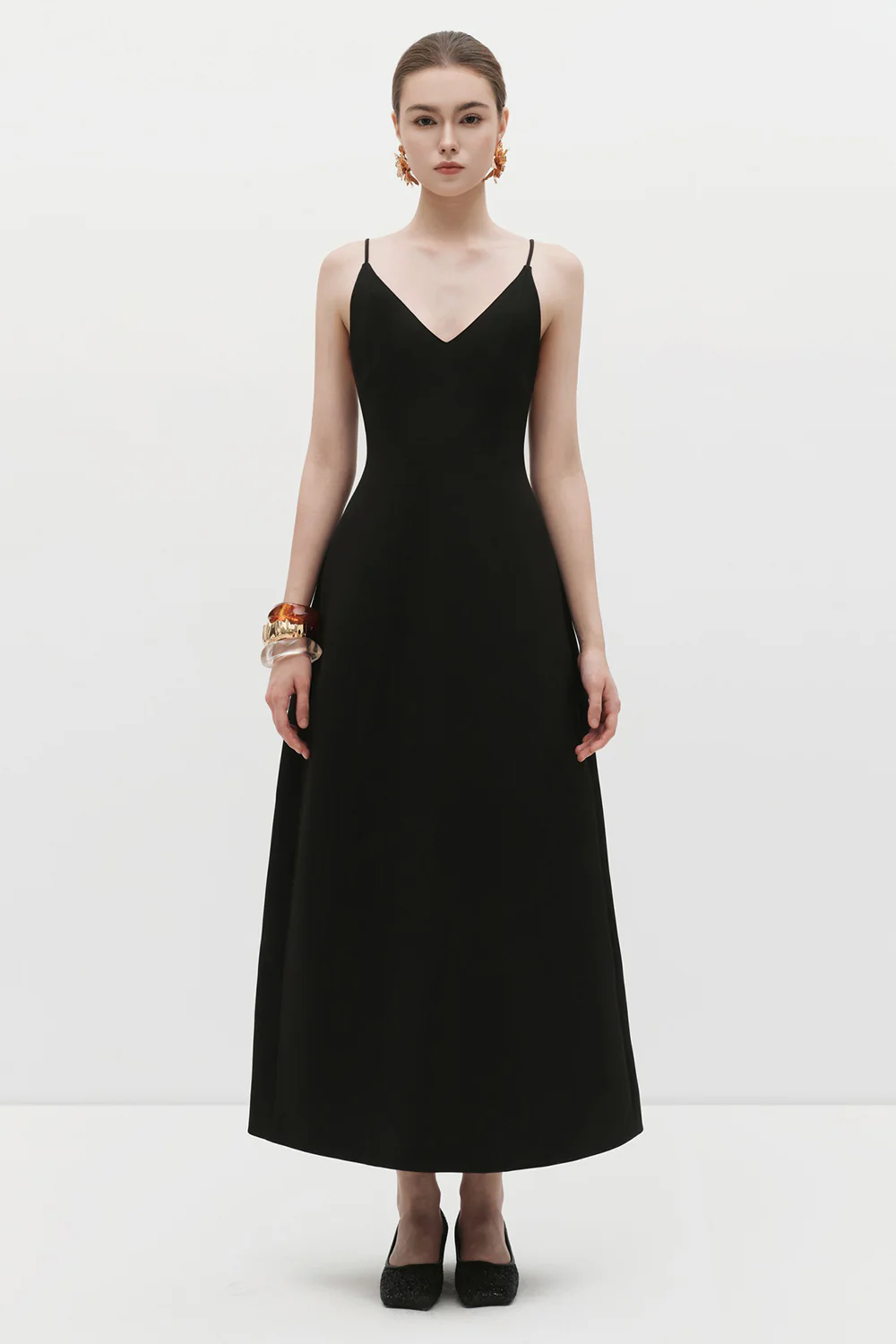 Diana V-Neck Twill Midi Dress