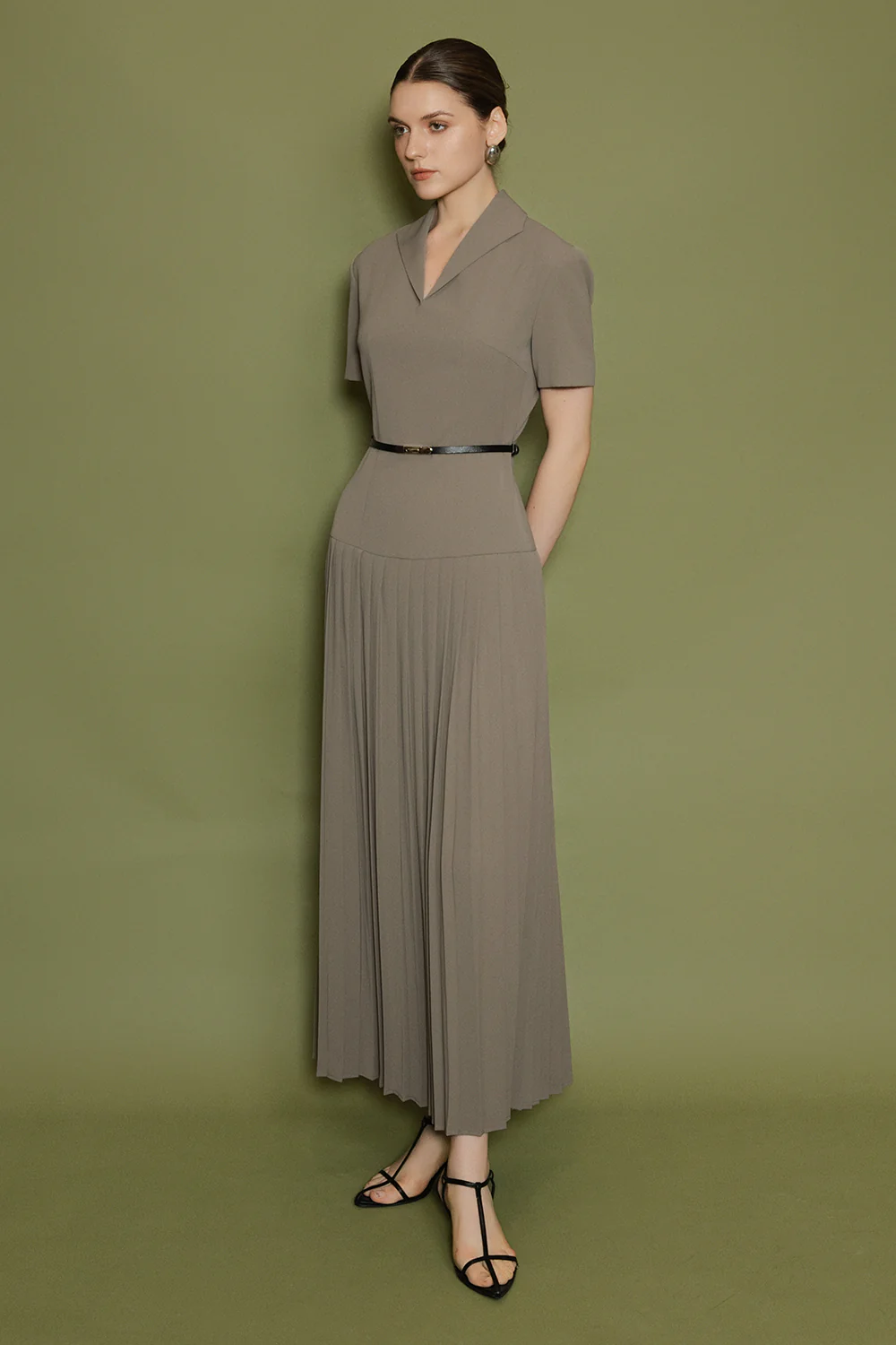 Celeste Collared Pleated Maxi Dress