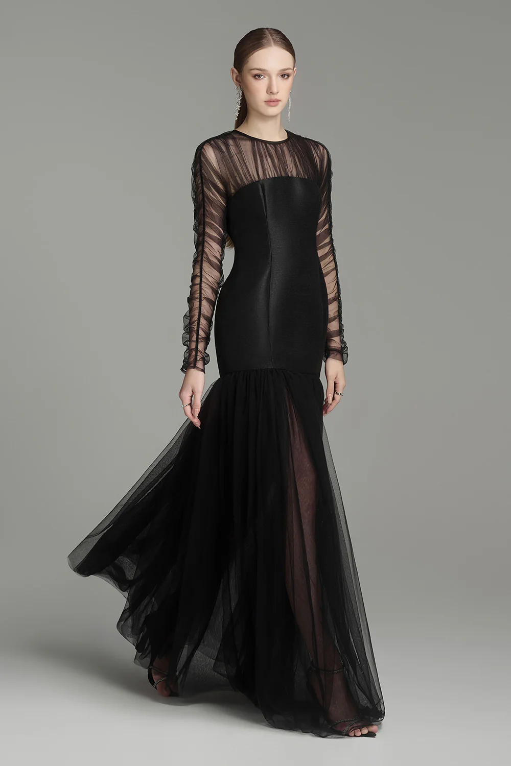 Morela Drop Waist See-Through Tulle Floor Length Dress