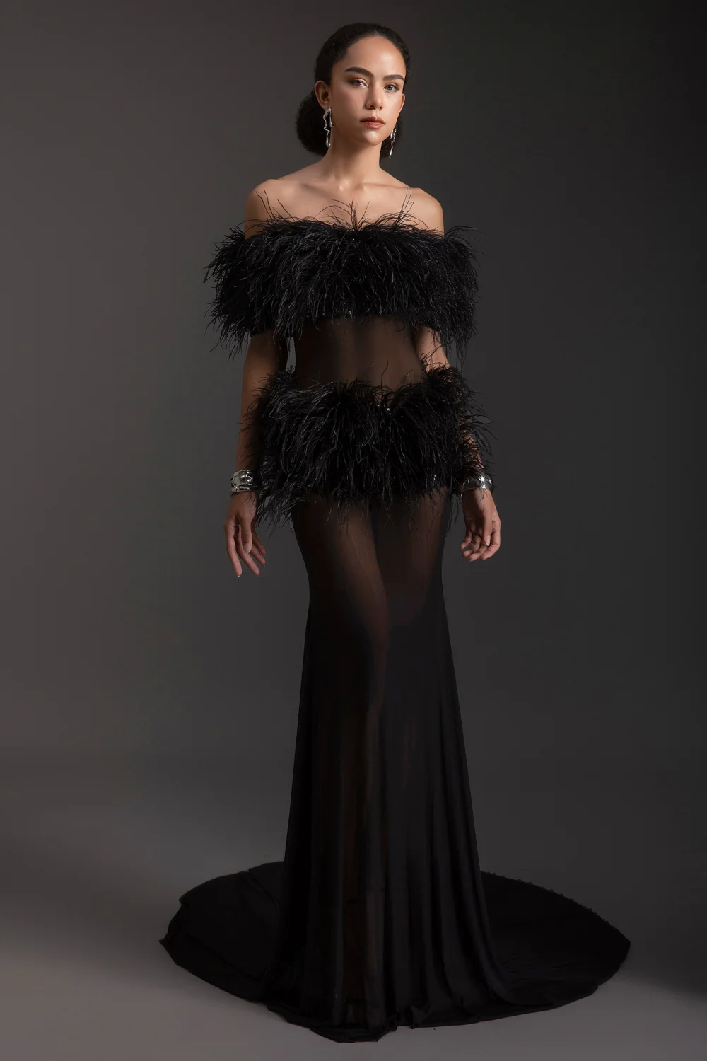 Kassidy Mermaid Feather Maxi Dress