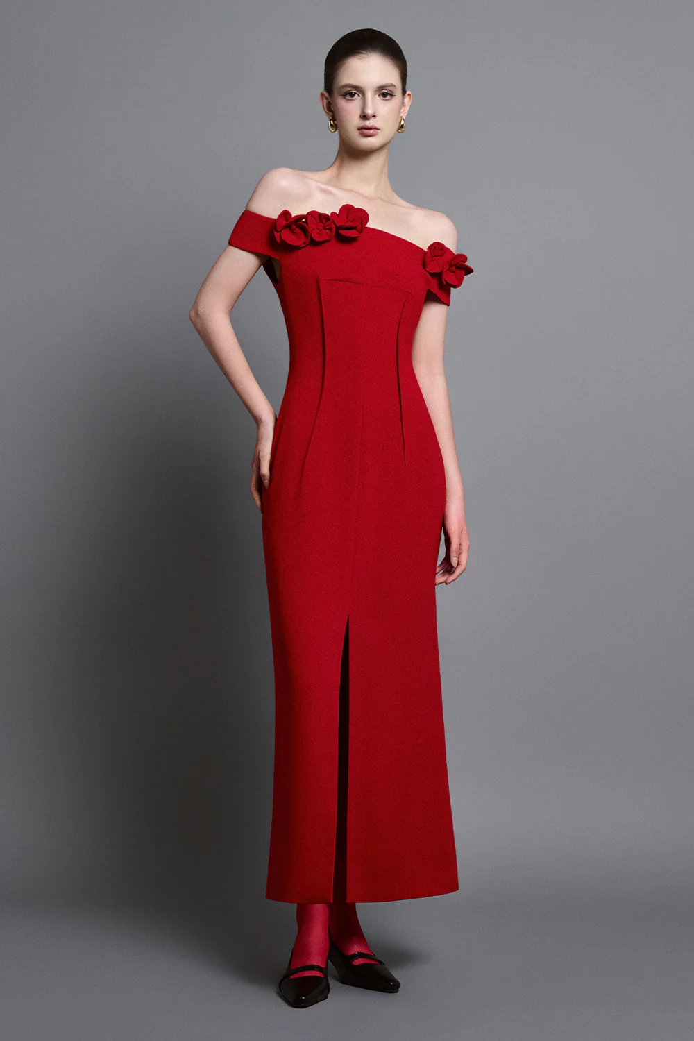 Evel Sheath Off-Shoulder Twill Midi Dress