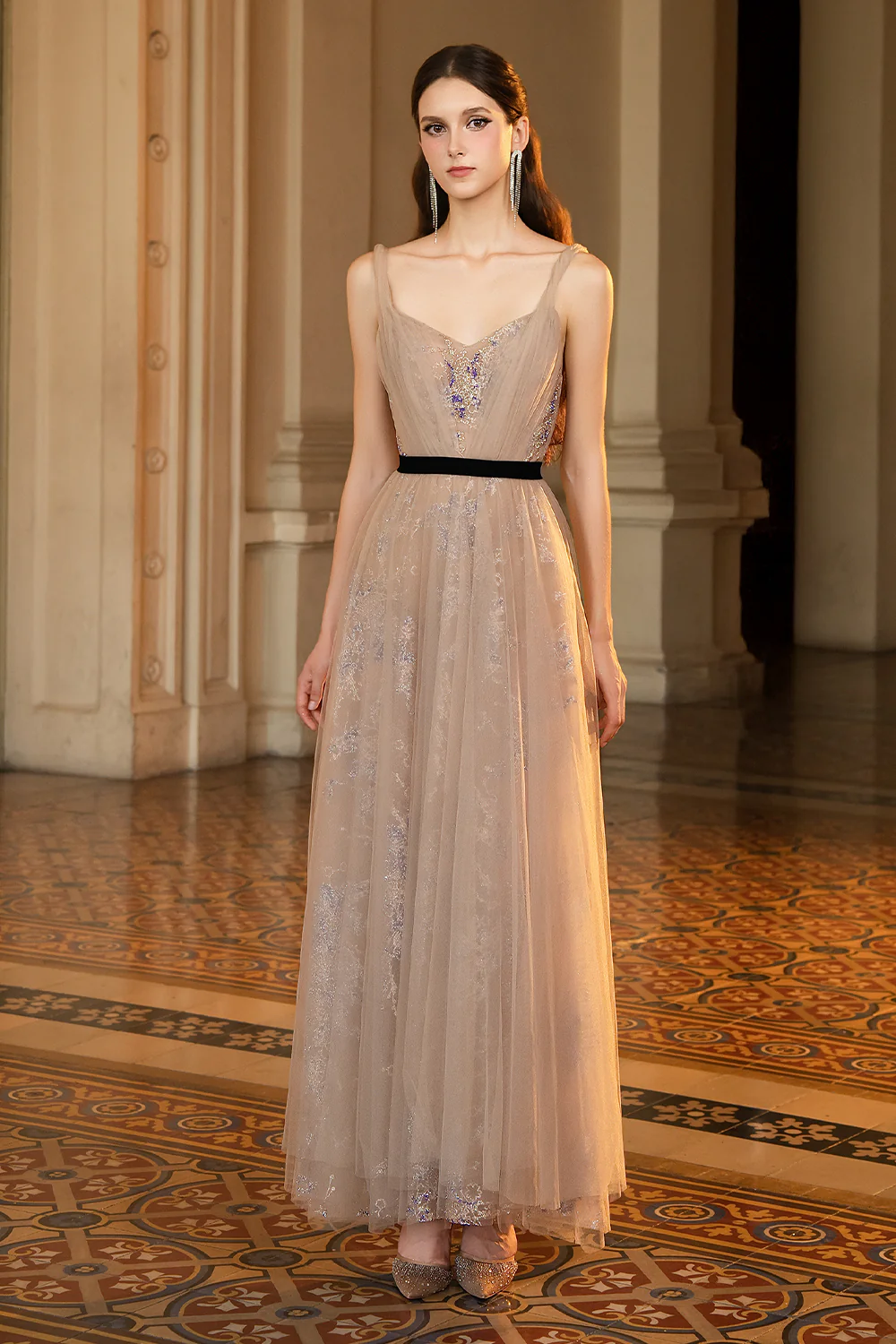 Josiah A-line Sweetheart Neck Mesh Maxi Dress