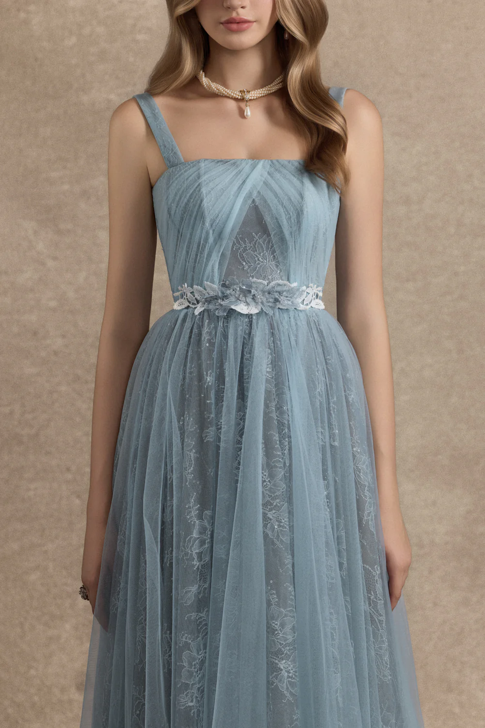 Cesleste Square Neck Lace Midi Dress