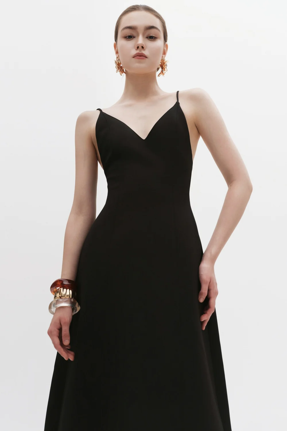 Diana V-Neck Twill Midi Dress