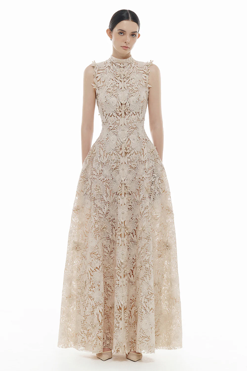 Odette High Neck Applique Maxi Dress