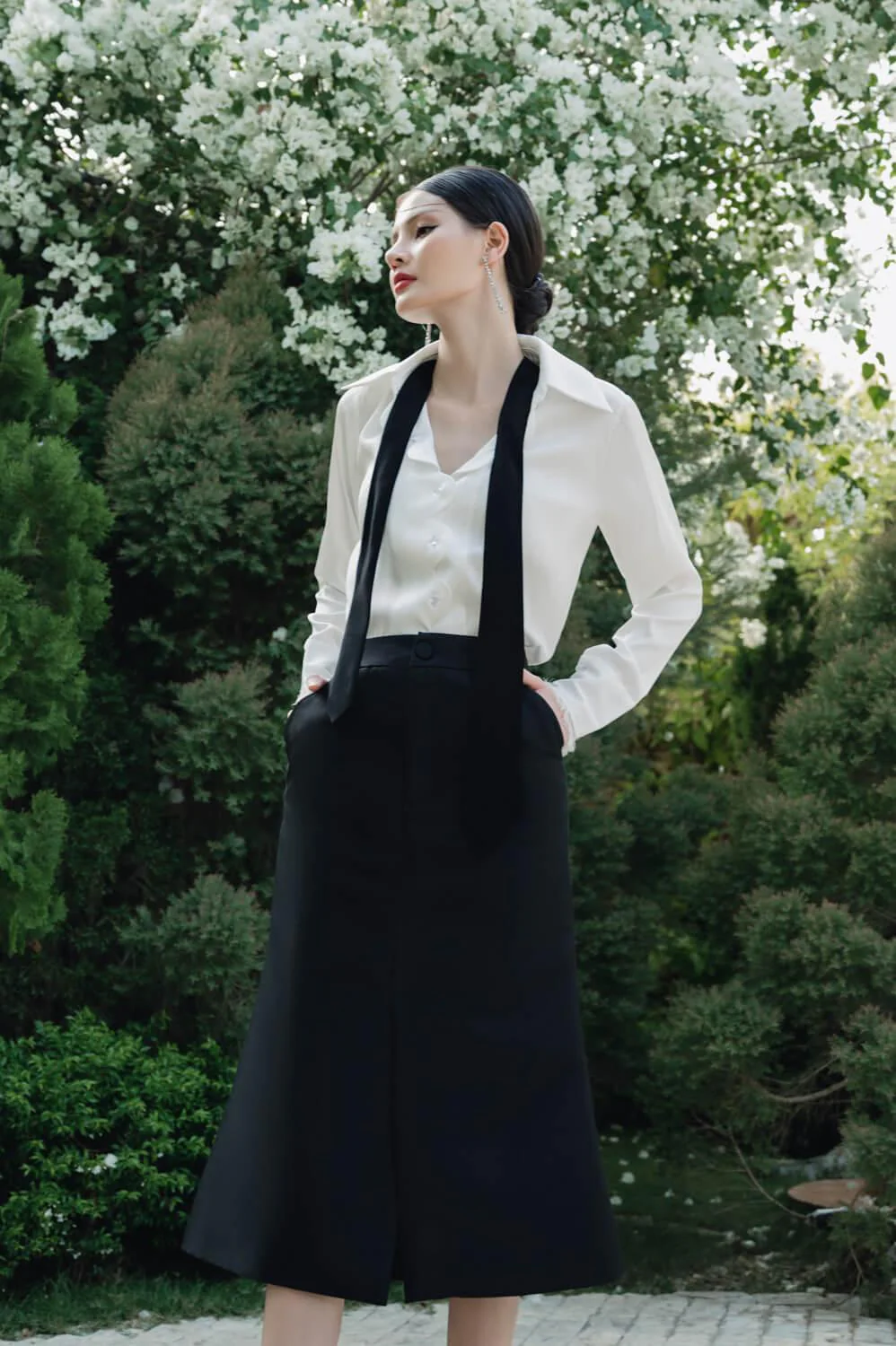 Evelyn Straight Long Sleeved Surah Silk Shirt