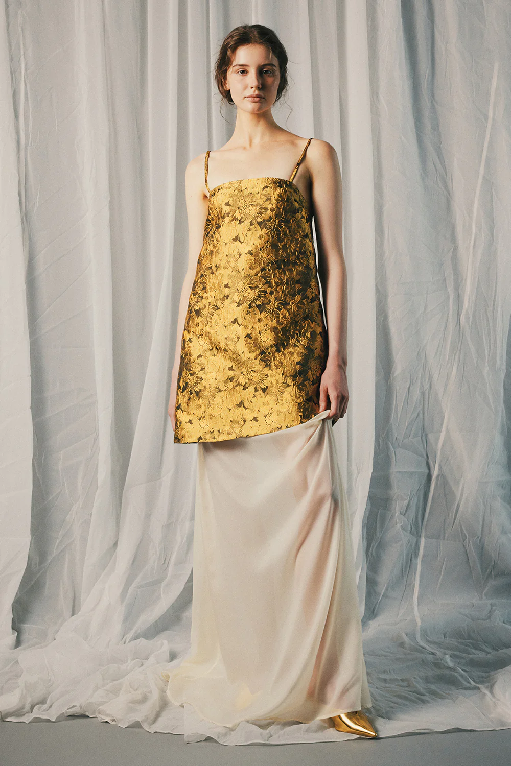 Fleur Shadow Trapezoid Zipper Maxi Dress