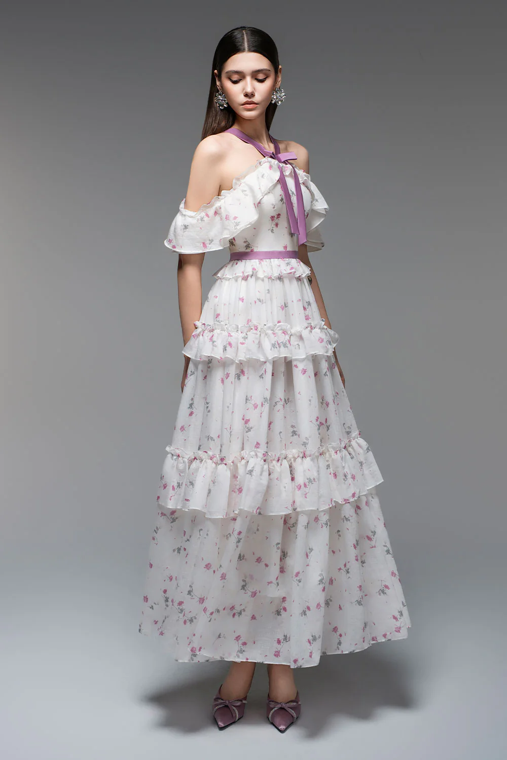 Flora Layered V-Neck Tencel Ankle Length Dress