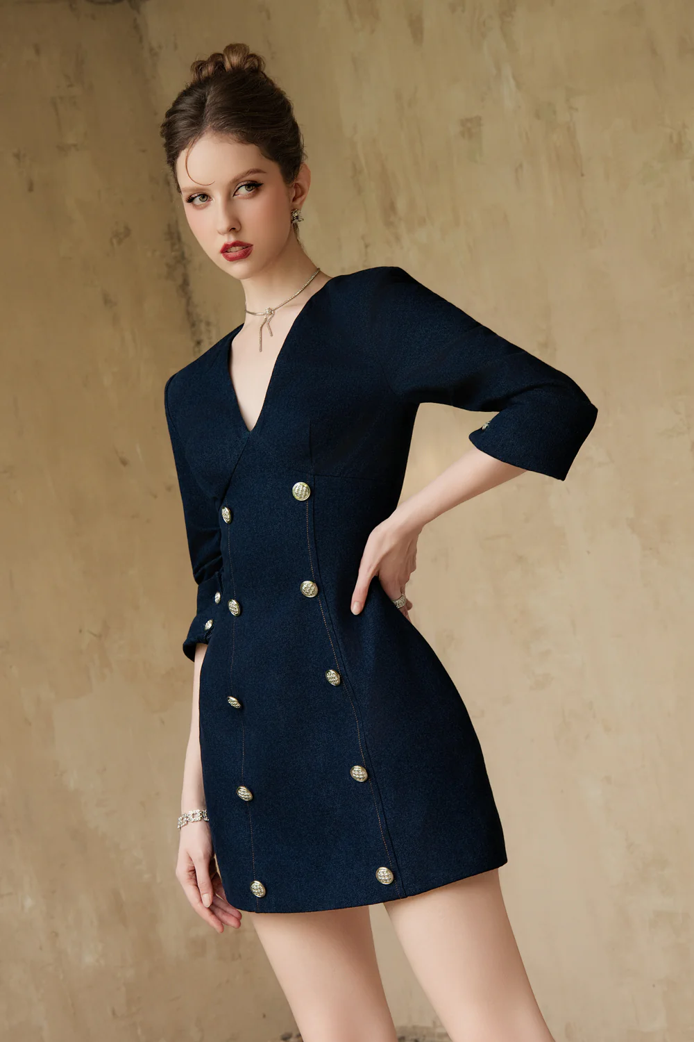 Evandra A-line Button Denim Mini Dress