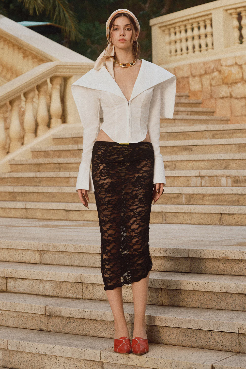 Marinaia Bodycon Cape Shoulder Twill Jacket