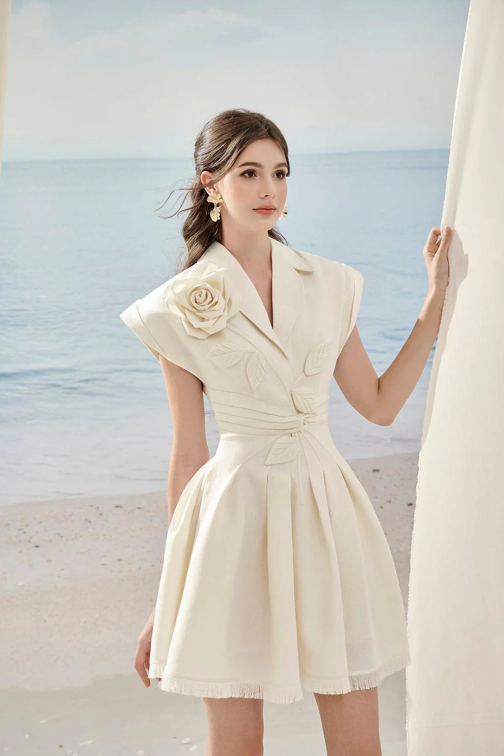 Charlotte Floral A-line Flower Applique Tweed Mini Dress