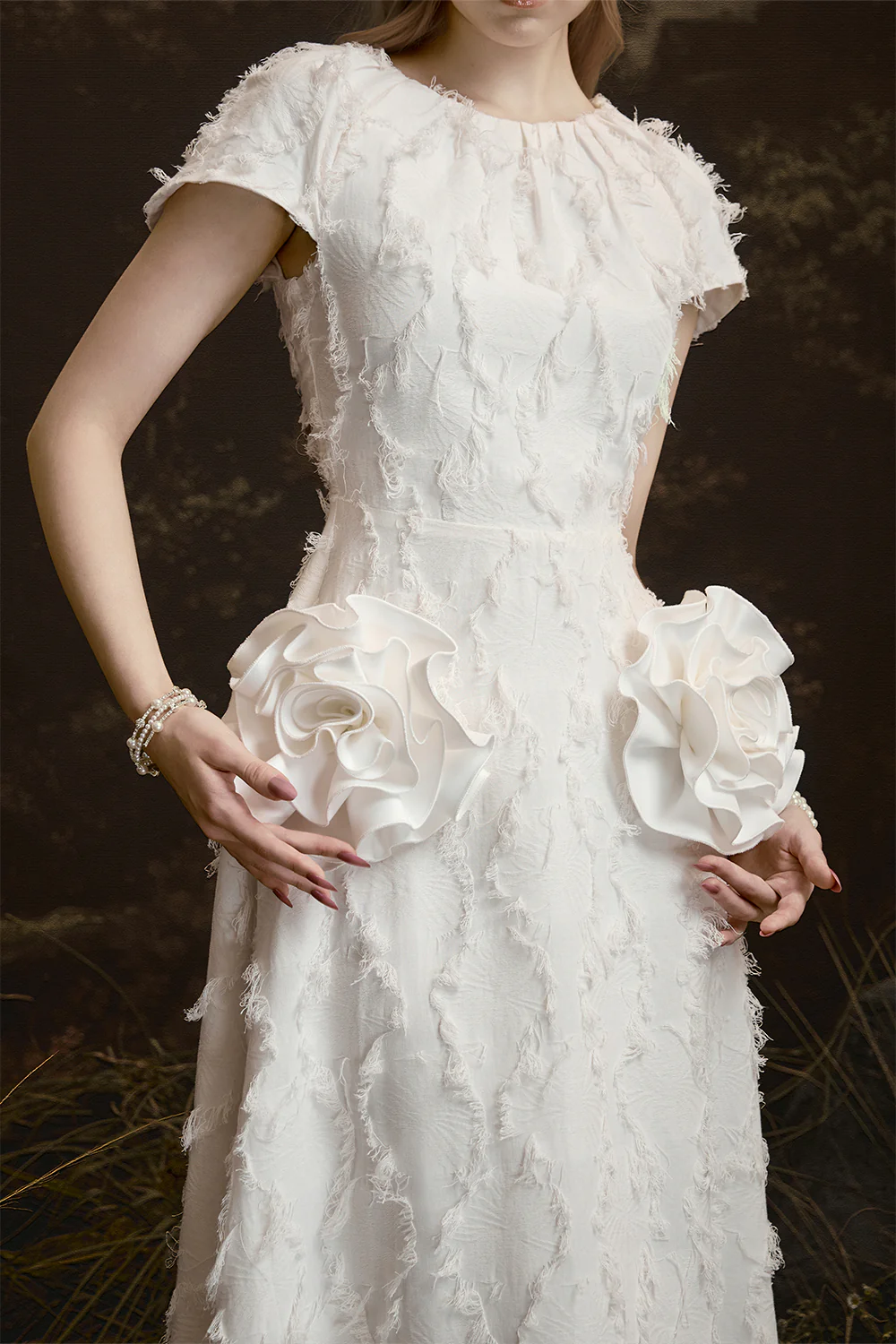 Twin Roses Round Neck Fringe Midi Dress