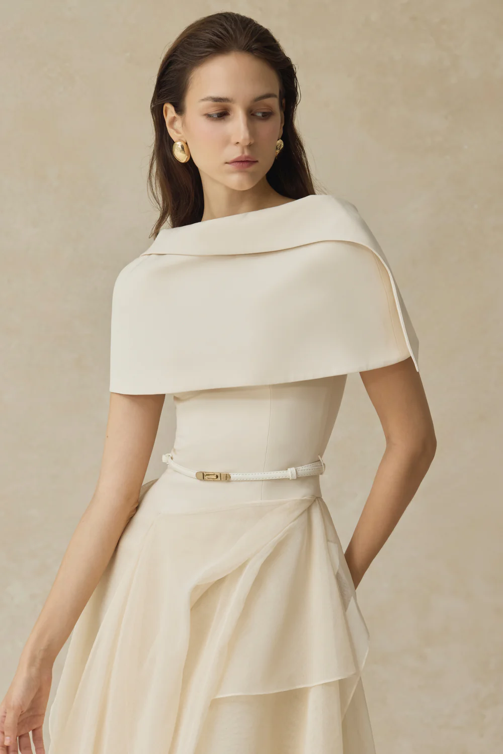 Seraphelle Cape Sleeve Ruffle Midi Dress