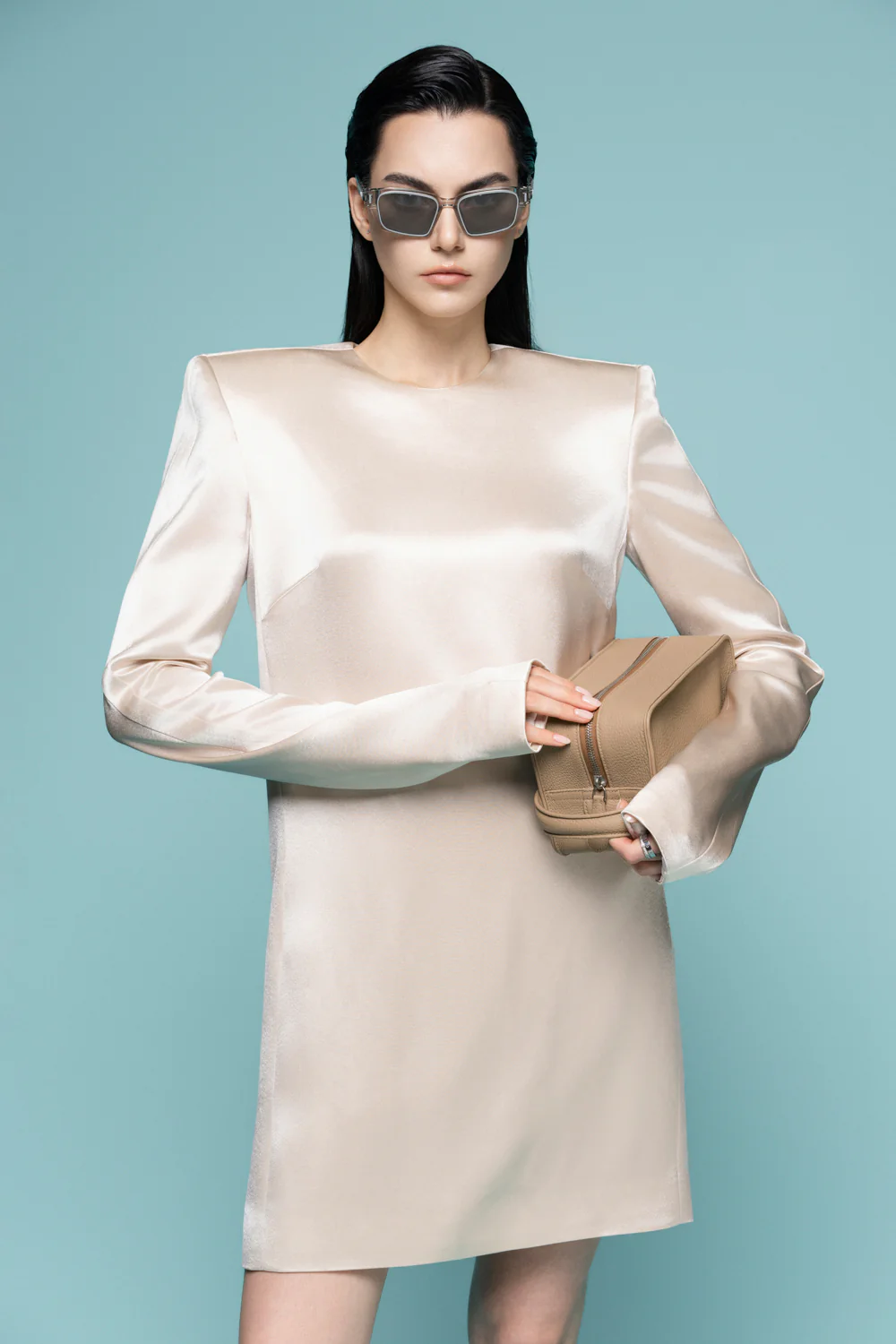 Roubaix Straight Round Neck Satin Mini Dress