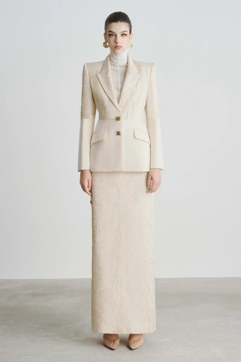 Jersey Structure Flap Pocket Polyester Blazer