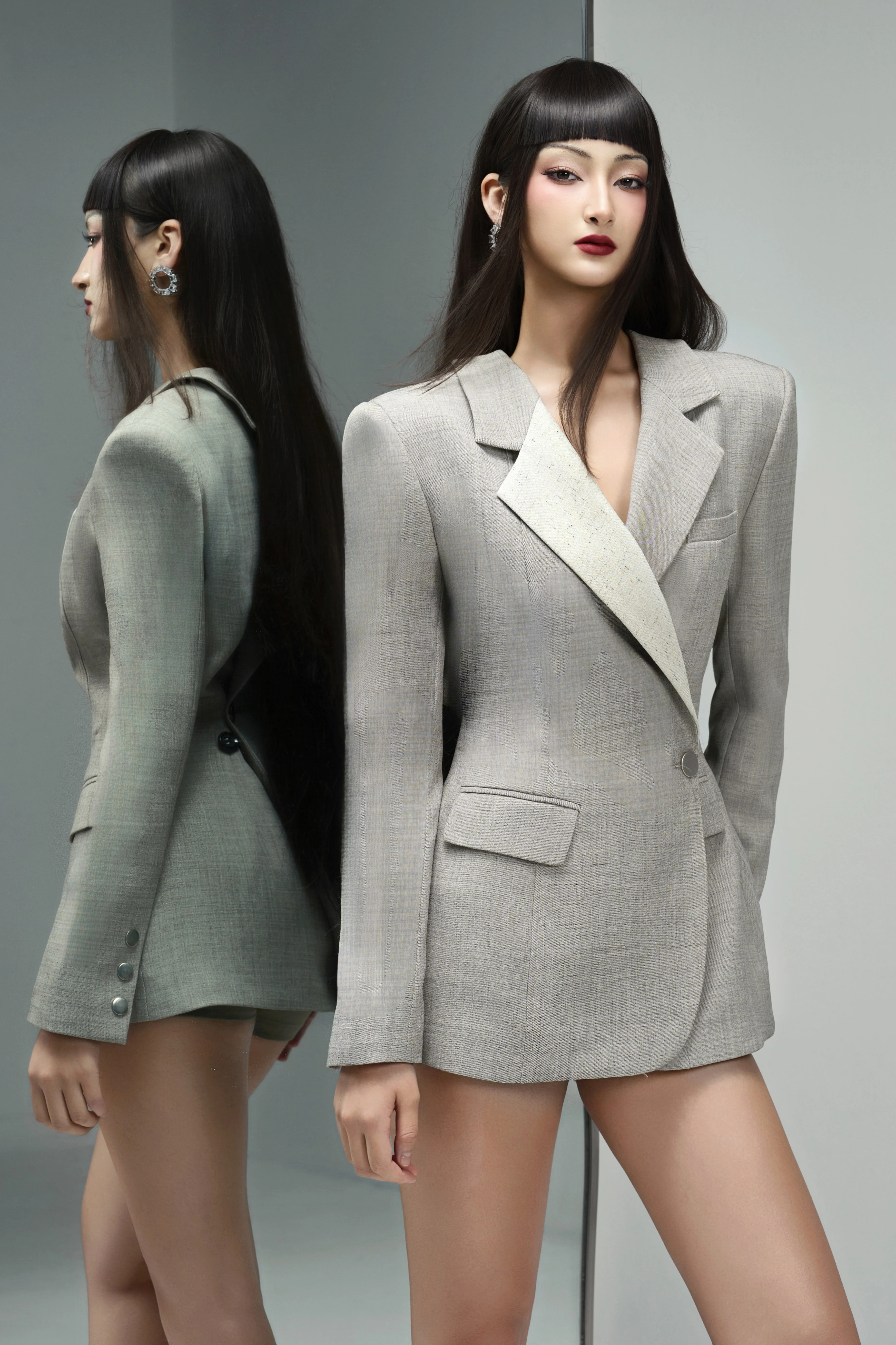 Van Hourglass Crossover Crinkle Crepe Blazer