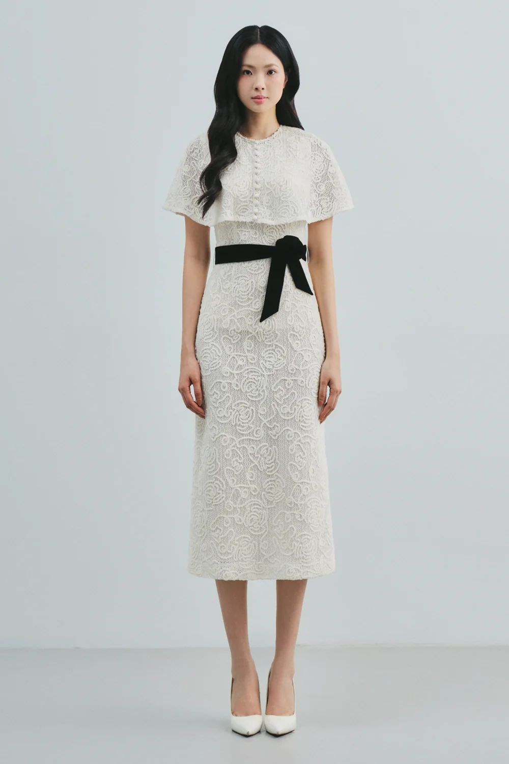 Ophira Cape Sleeve Button Midi Dress