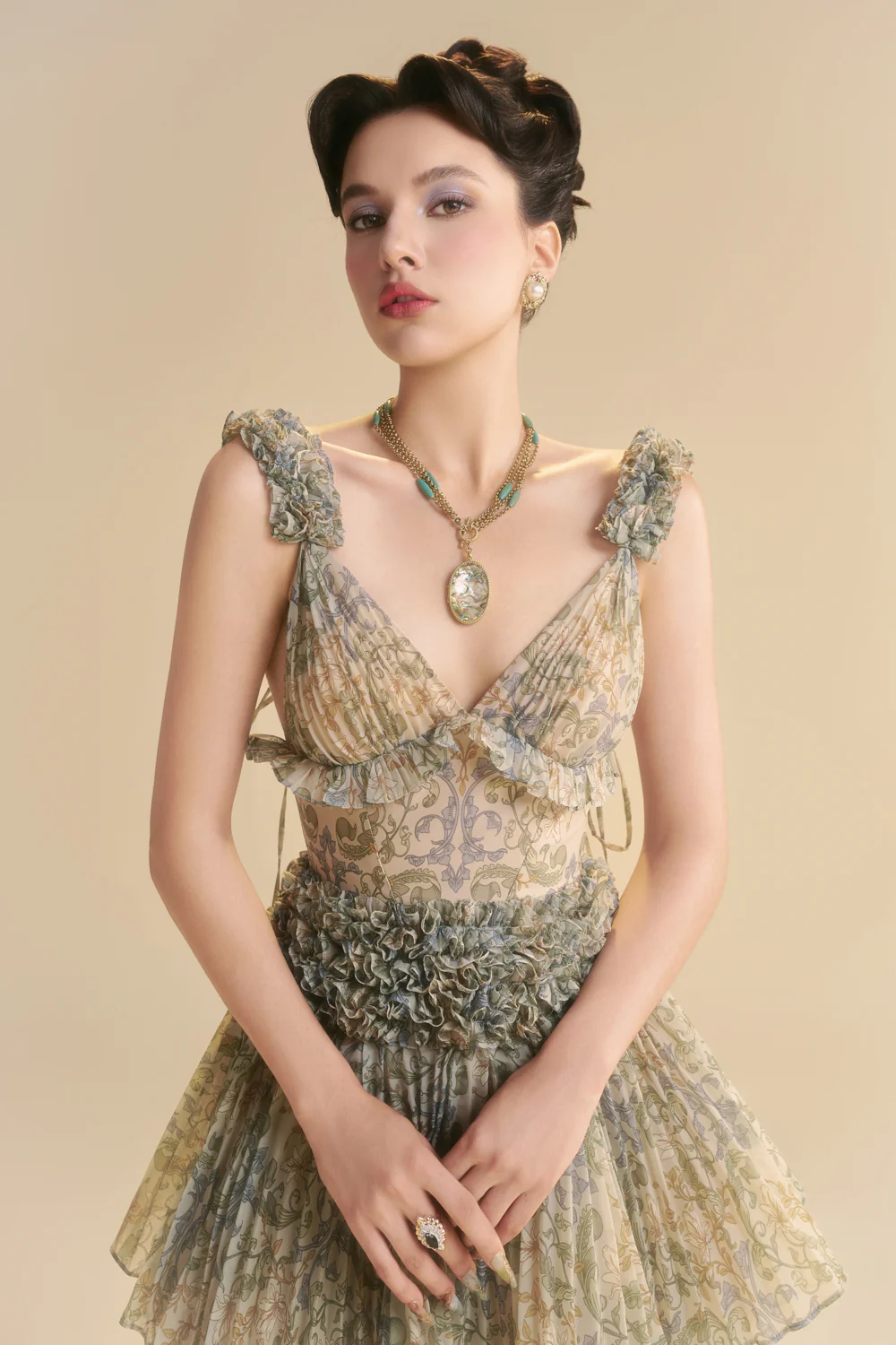 Velezia V-Neck Pleated Midi Dress