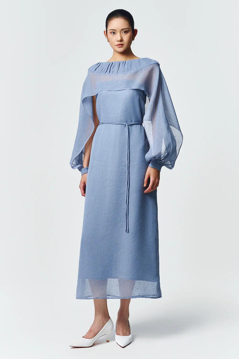 Nerina Square Neck Pleated Midi Dress