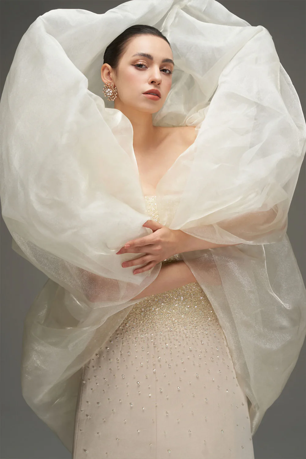 Bria Cape Sleeve Taffeta Maxi Dress