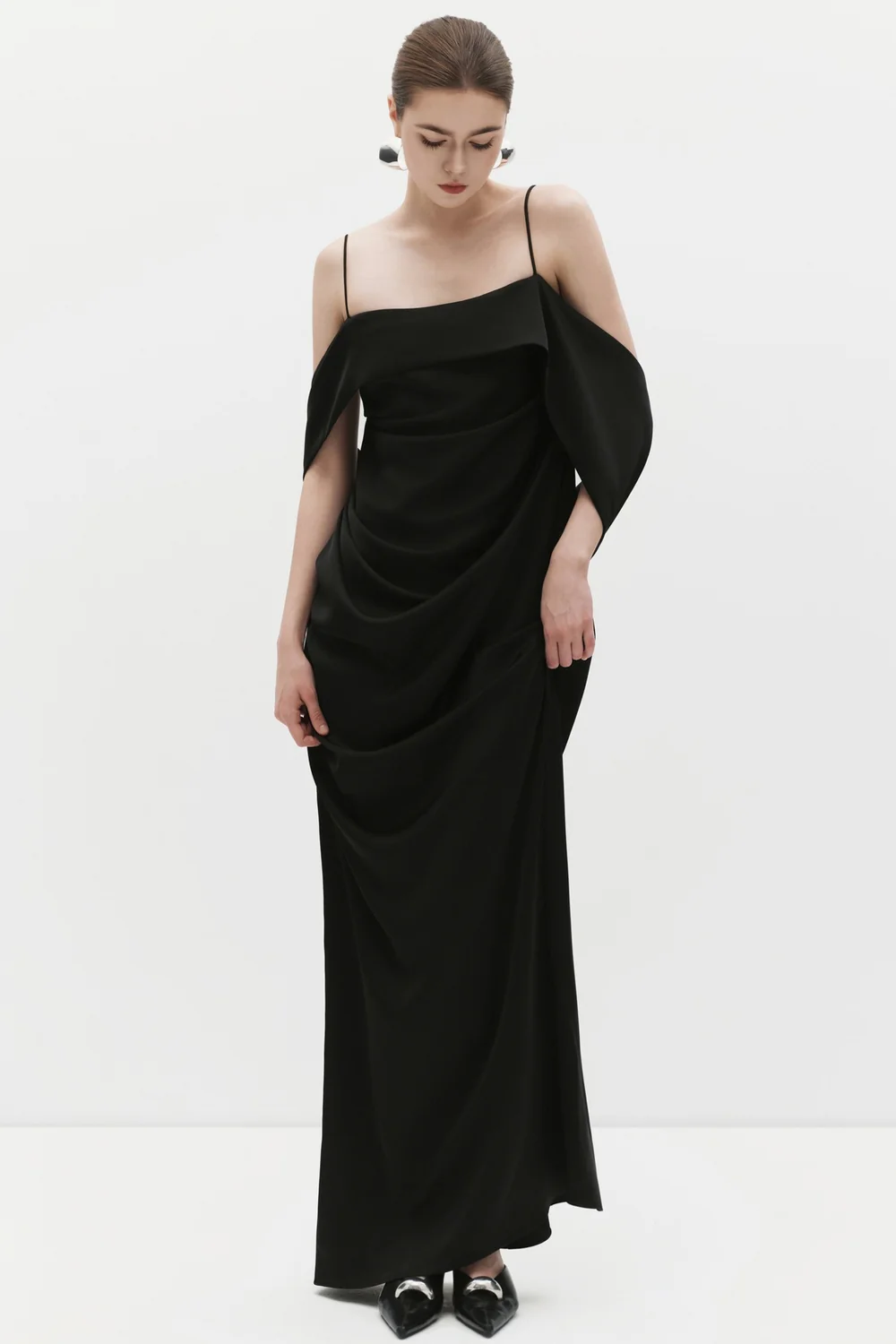 Verity Cold Shoulder Sleeve Draped Maxi Dress