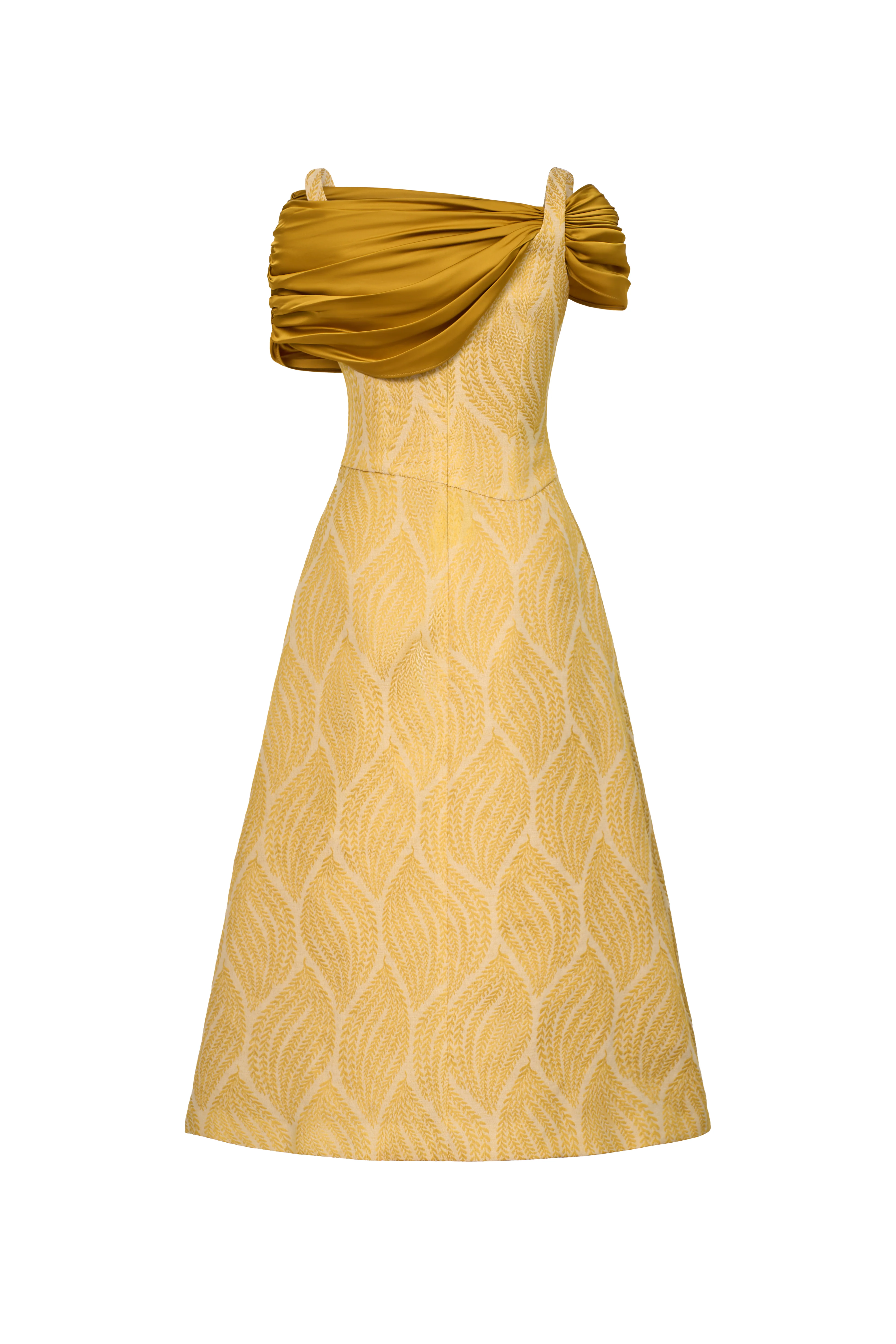 Radiant A-line Cold Shoulder Sleeved Cotton Jersey Calf Length Dress