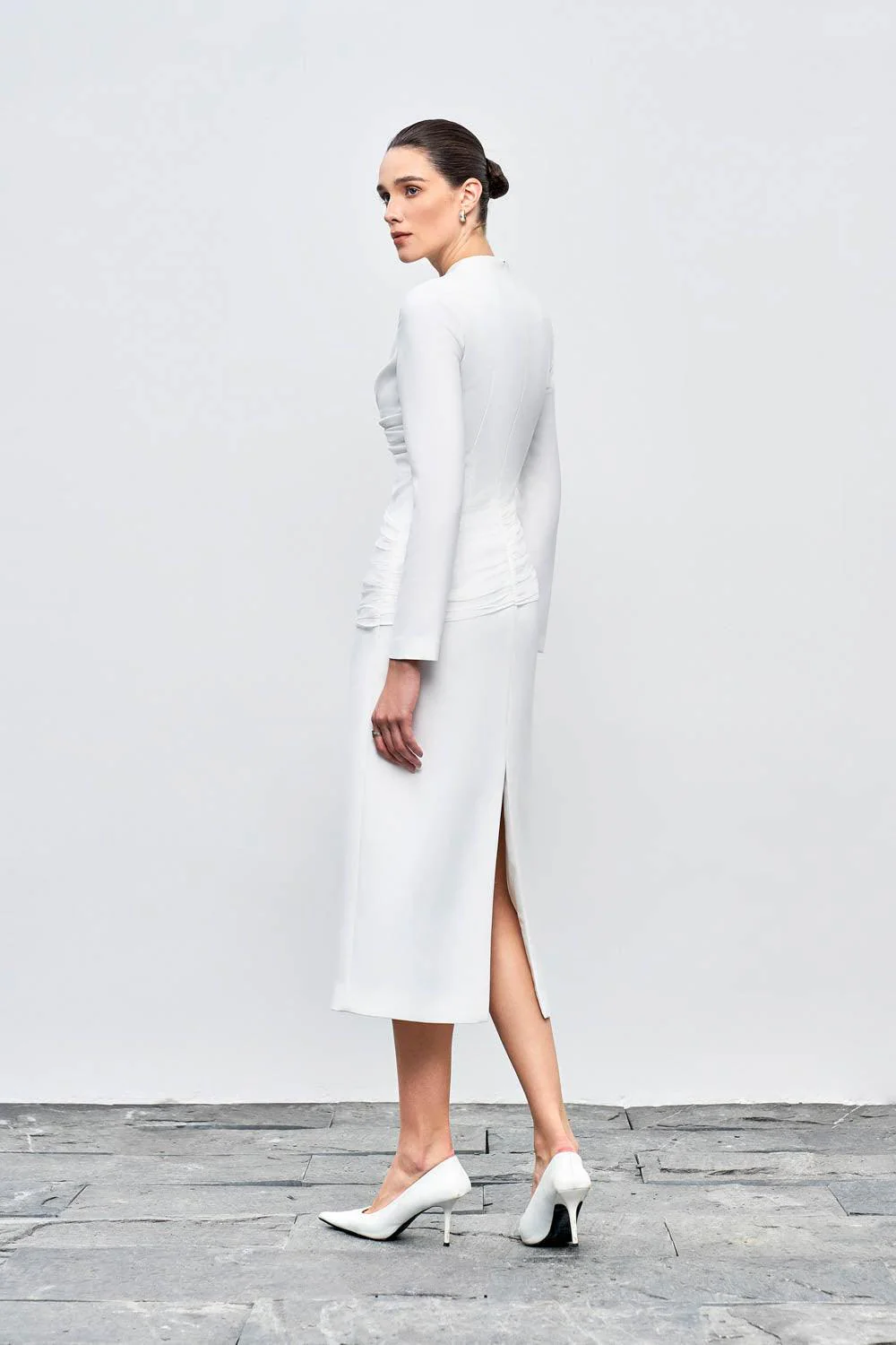 Elara Sheath V-Neck Cotton Blend Midi Dress