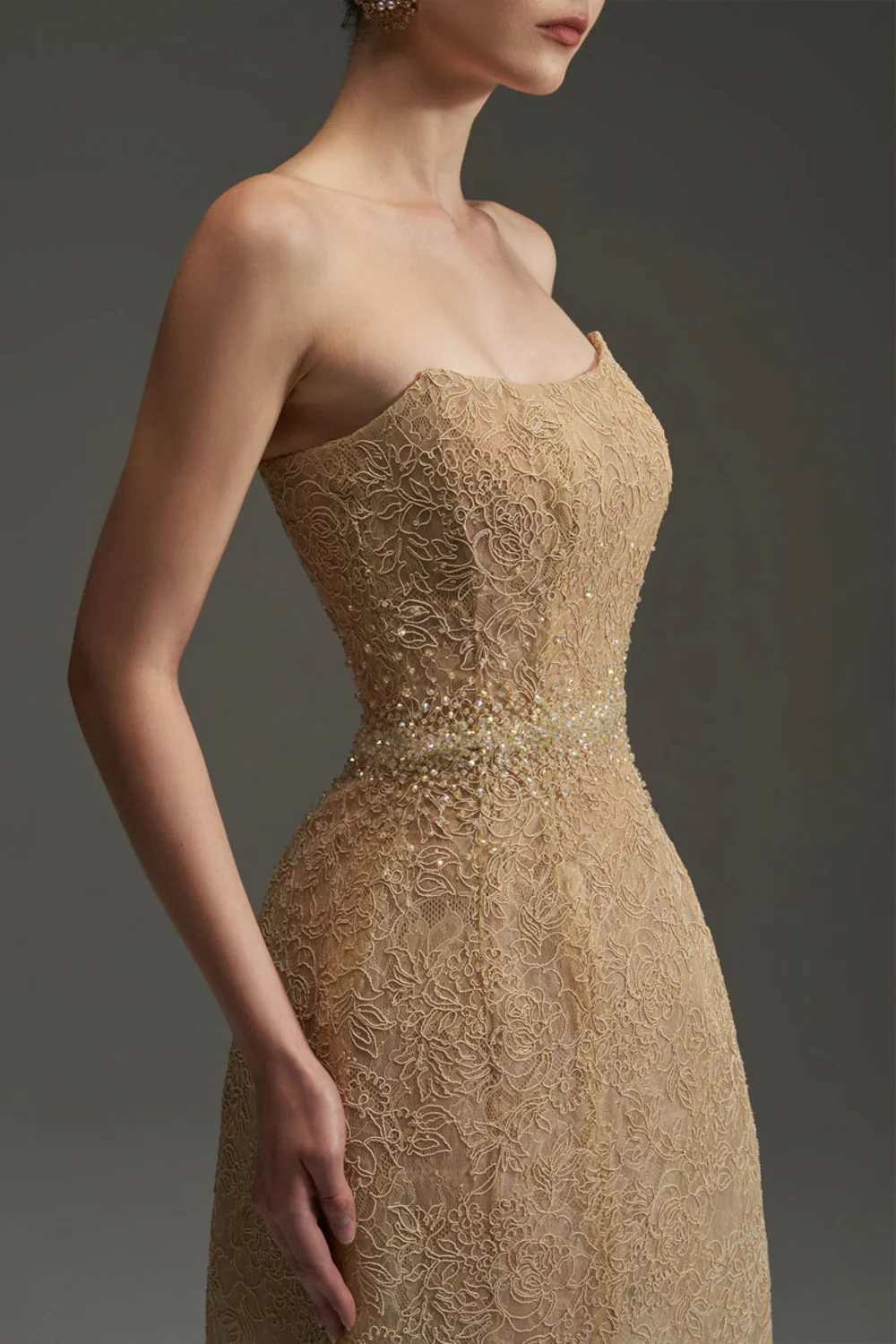 Penelope Straight Across Neck Lace Mini Dress