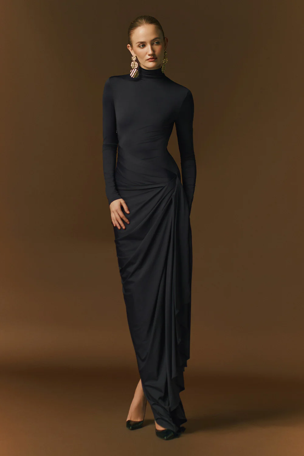 Lyra Sheath Turtle Neck Tencel Maxi Dress