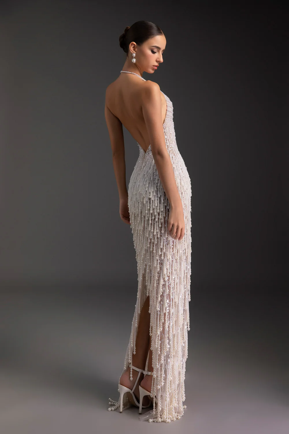 Pearl Halter Neck Bead Maxi Dress