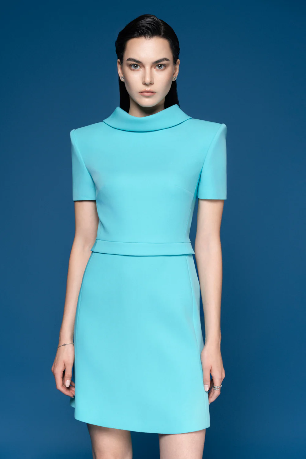 Grenelle Sheath High Neck Silk Crepe Mini Dress