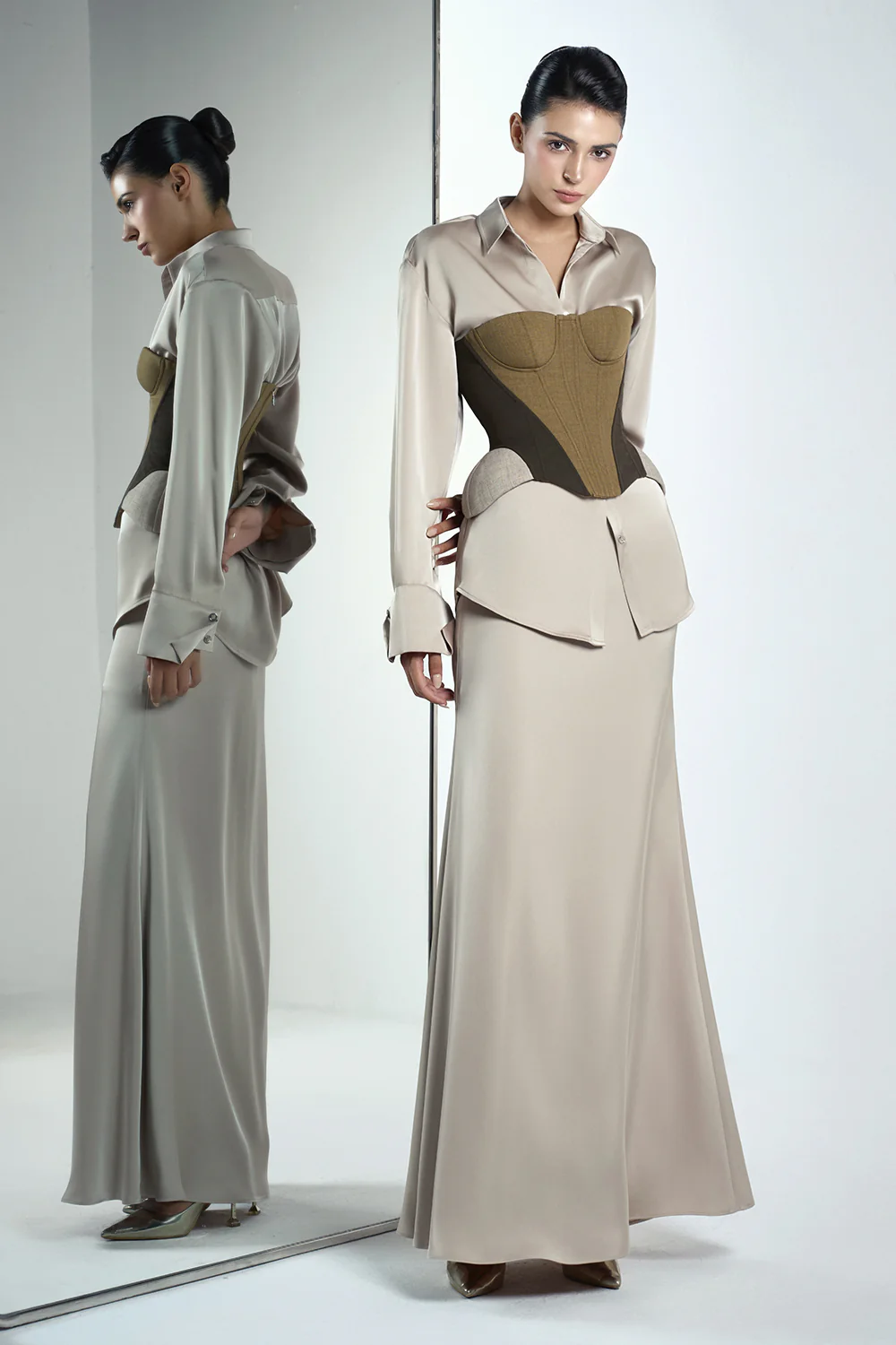 Kim A-line Plain Silk Maxi Skirt