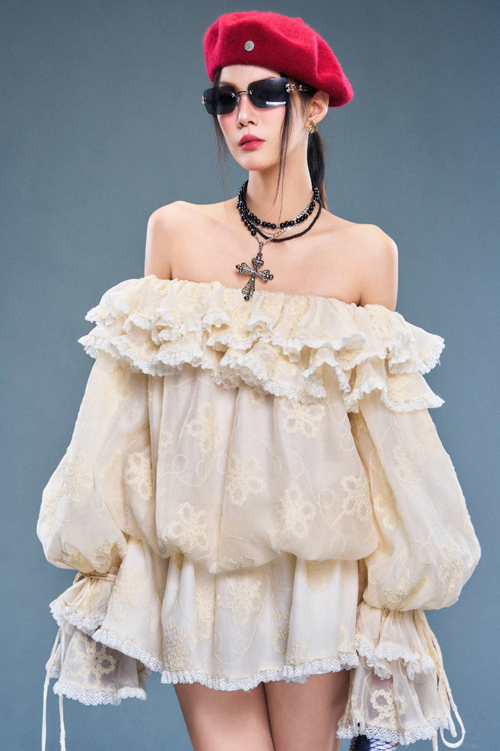 Veil Blouson Ruffle Mini Dress