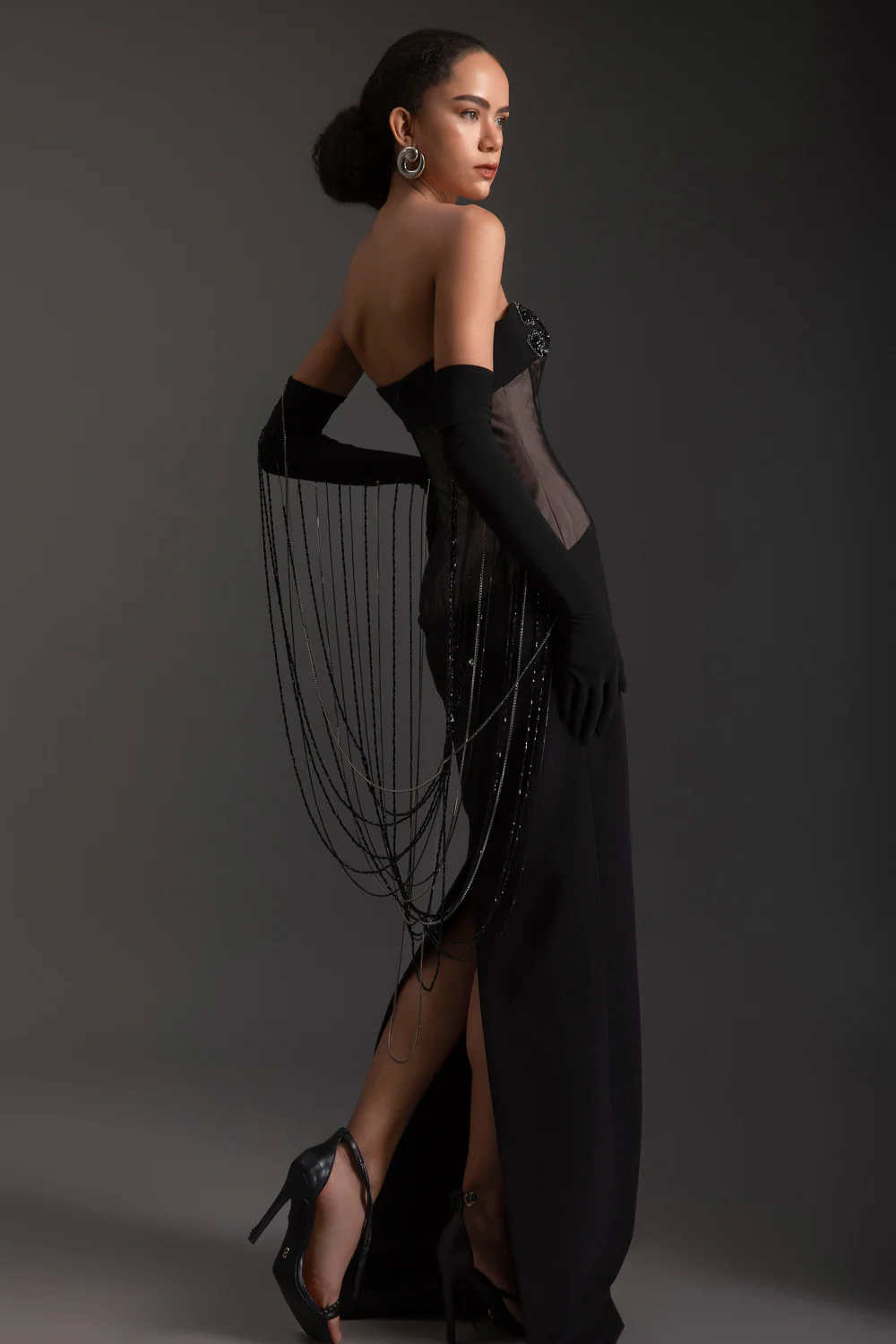 Cascade Sweetheart Rhinestone Maxi Dress