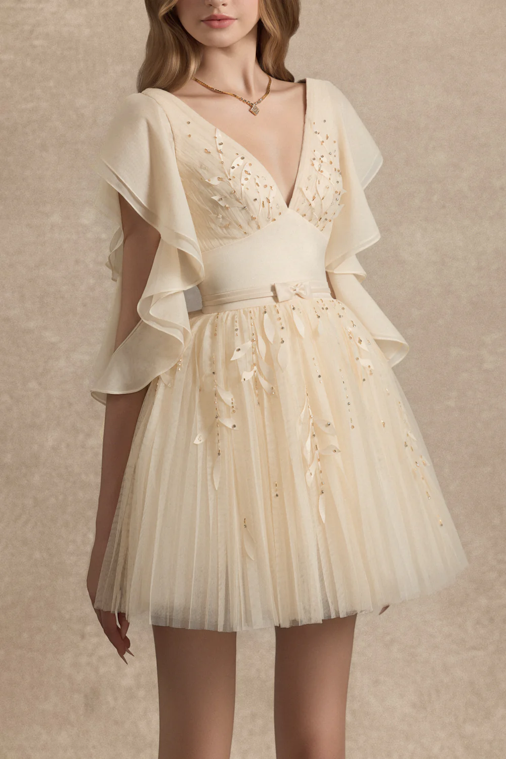 Isolde Butterfly Sleeve Bead Mini Dress