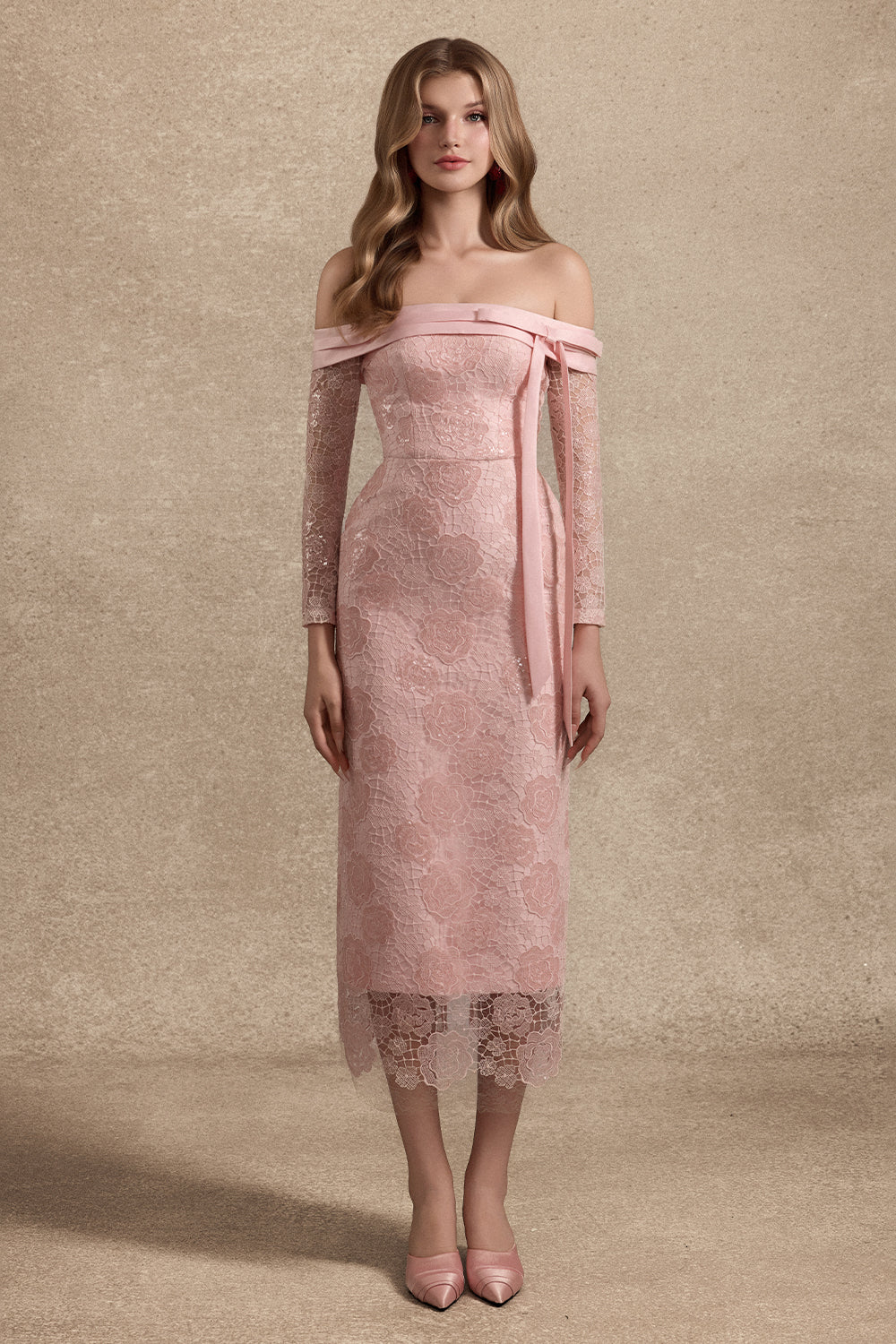 Larose Off-Shoulder Lace Midi Dress