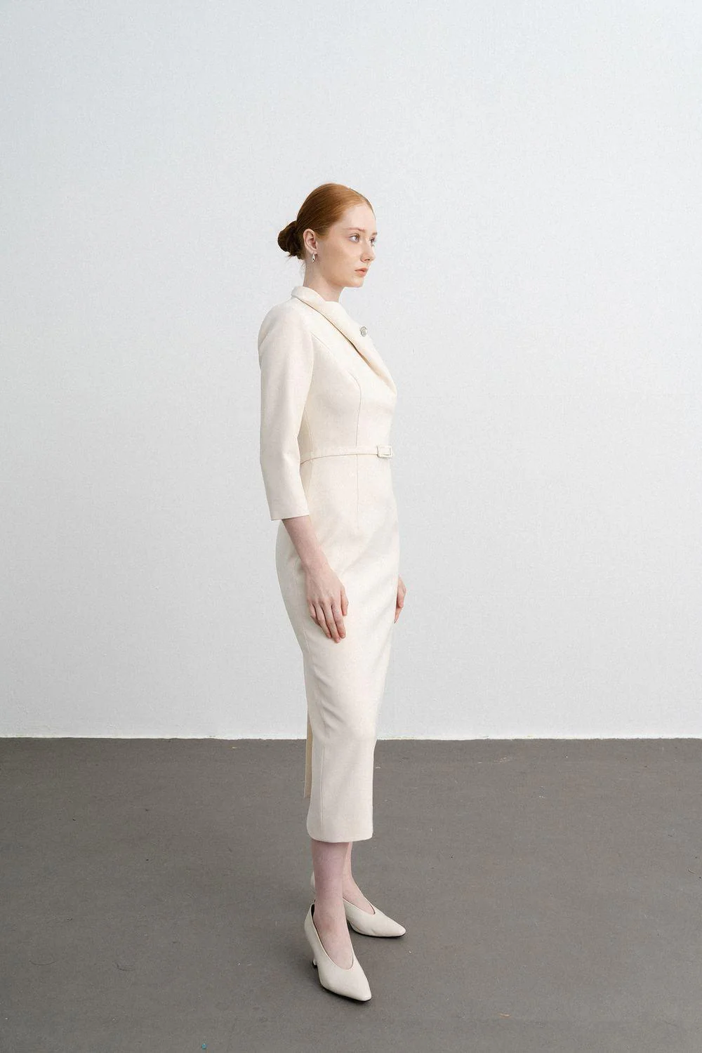 Isabella Pencil Asymmetric Neck Polycotton Midi Dress