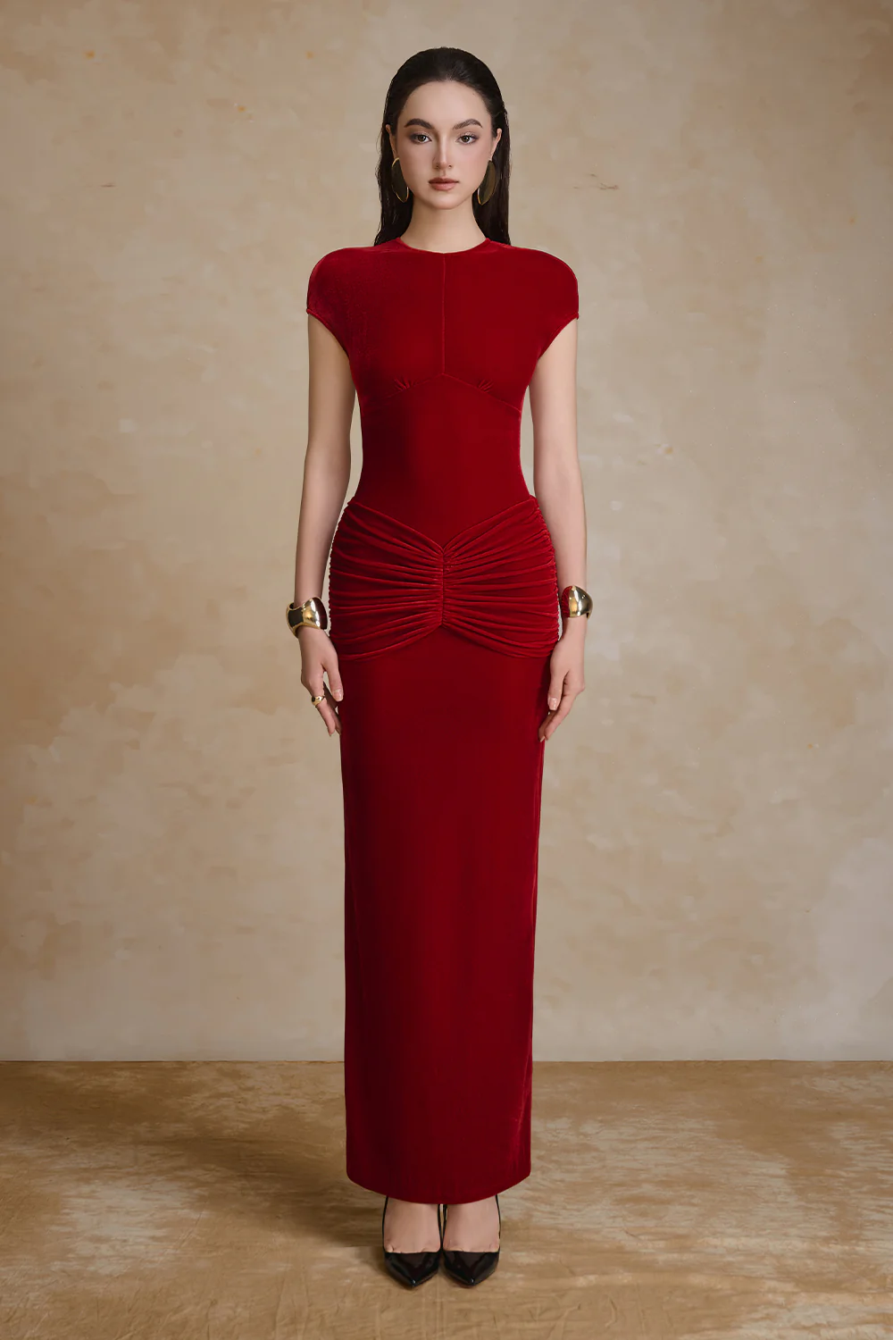 Umber Sheath Gathering Maxi Dress