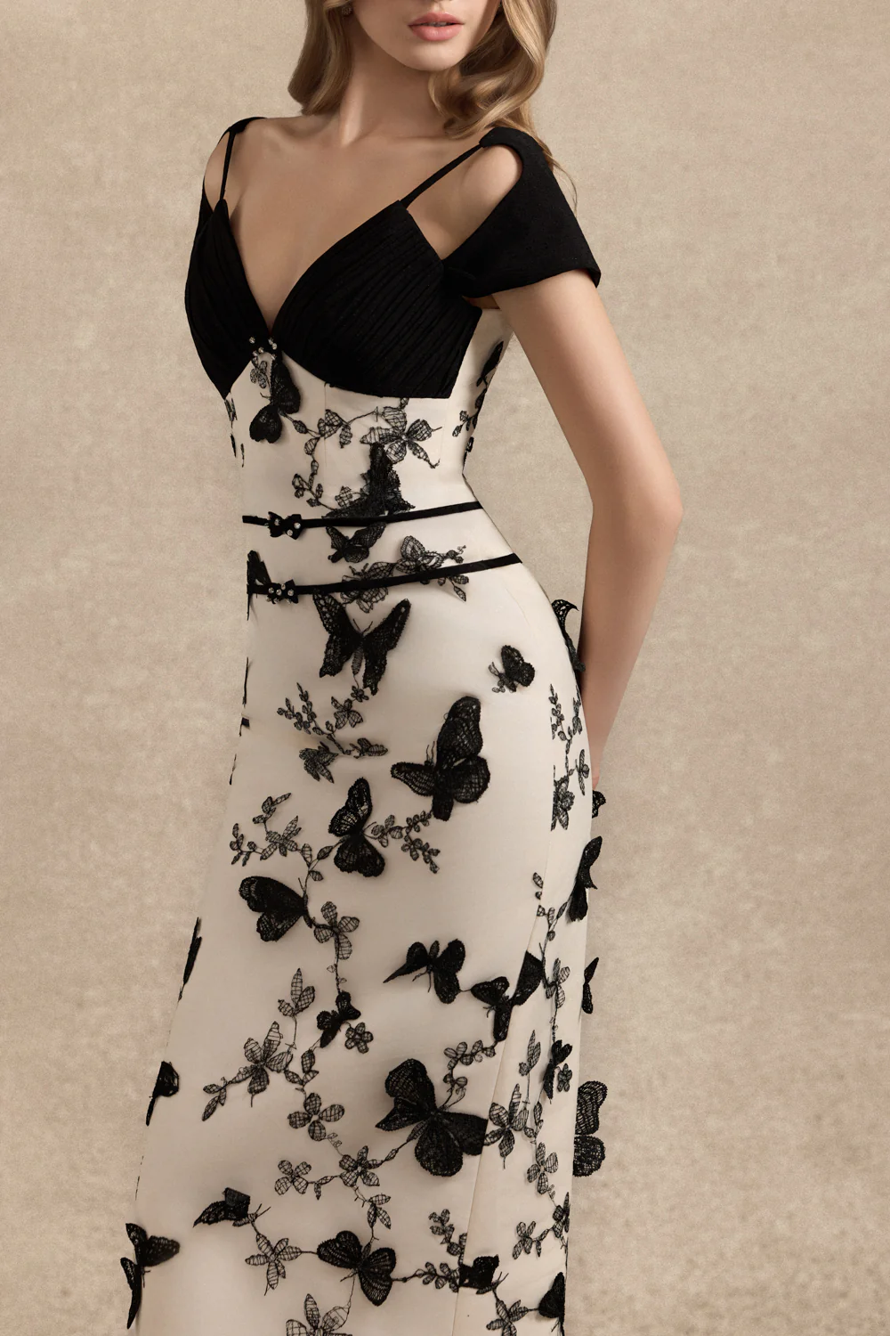 Bellatrix Cold Shoulder Sleeve Applique Midi Dress