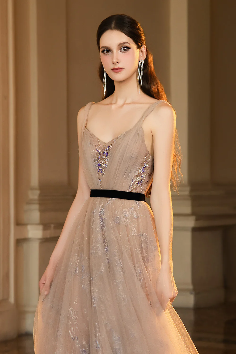 Josiah A-line Sweetheart Neck Mesh Maxi Dress