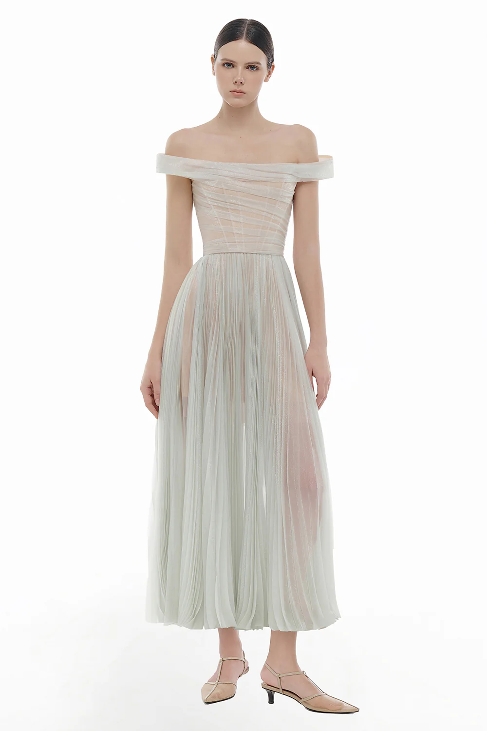 Evangeline Off-Shoulder Draped Midi Dress