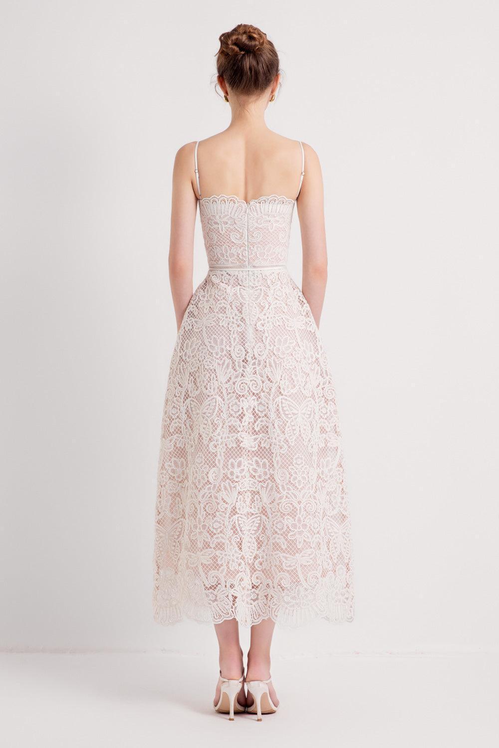 Gladys A-line Sleeveless Mesh Lace Midi Dress