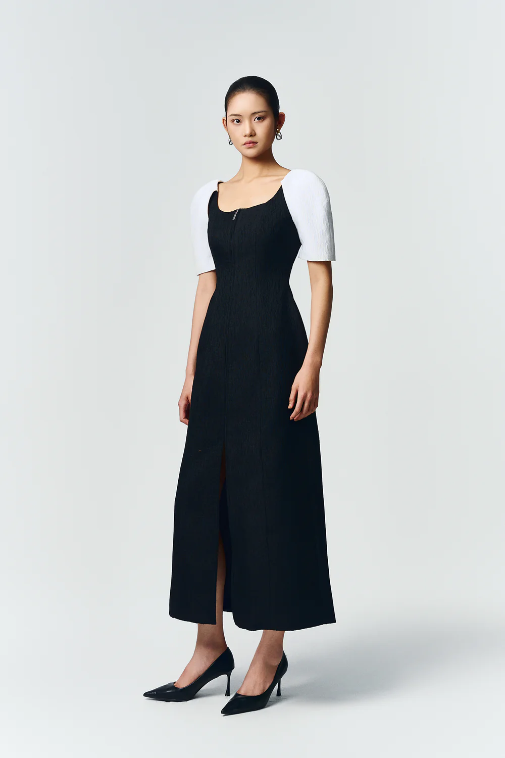 Maia Puff Sleeve Jacquard Midi Dress