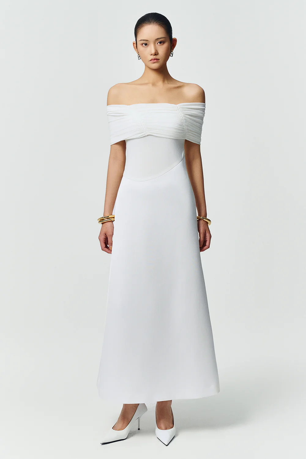 Silvera Off-Shoulder Gathering Maxi Dress