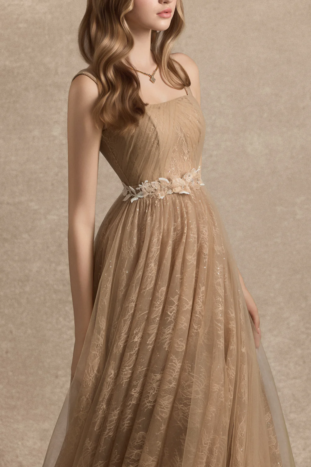 Cesleste Square Neck Lace Midi Dress