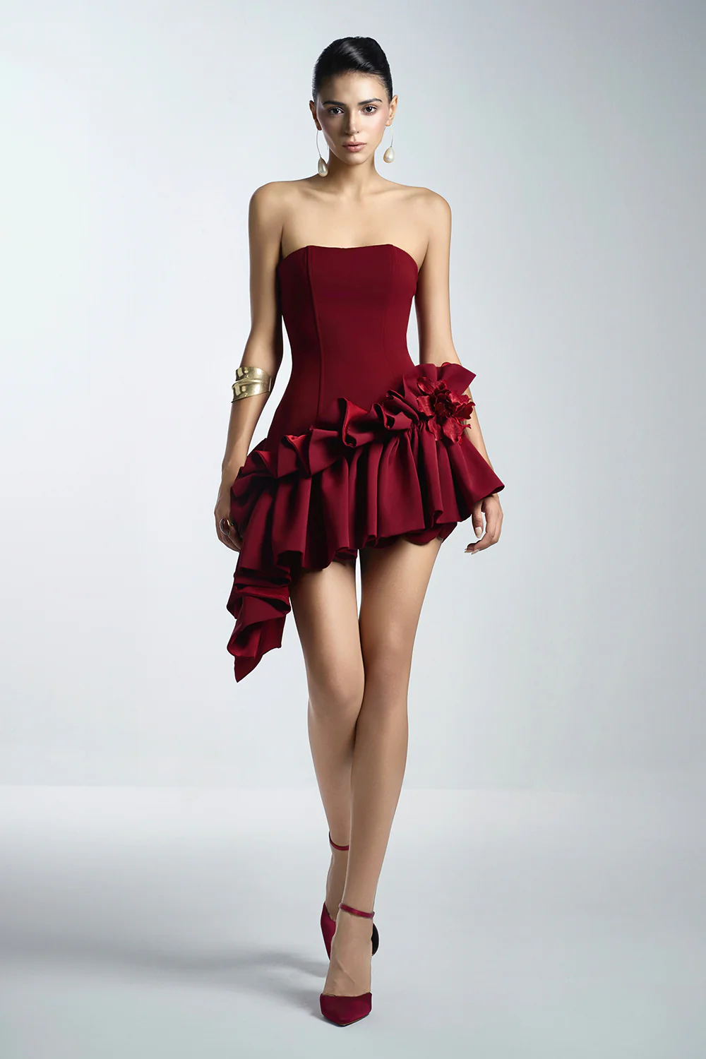 Seaweed Asymmetric Straight Across Neck Twill Mini Dress