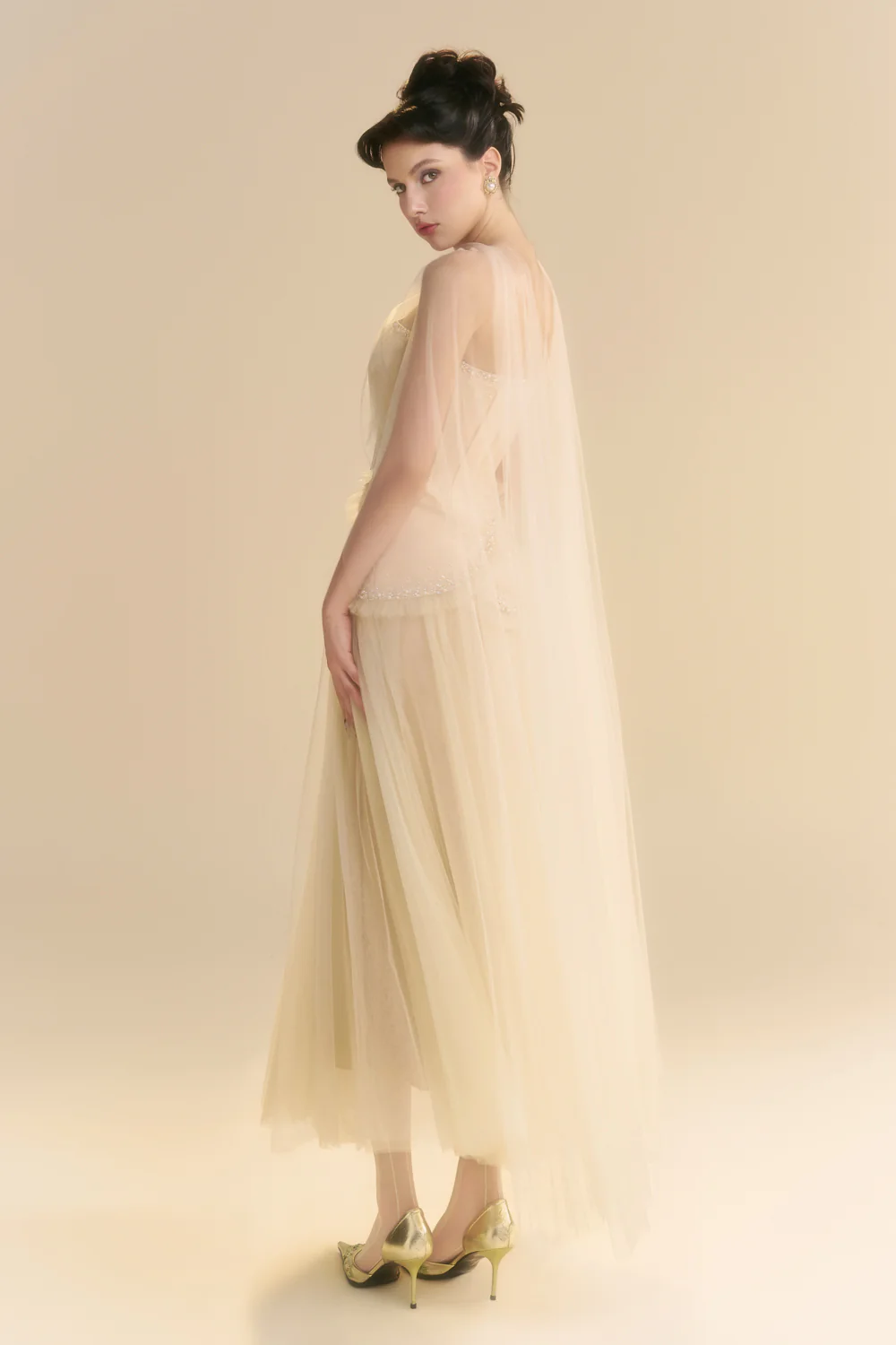 Fayenna Asymmetric Neck Bead Midi Dress