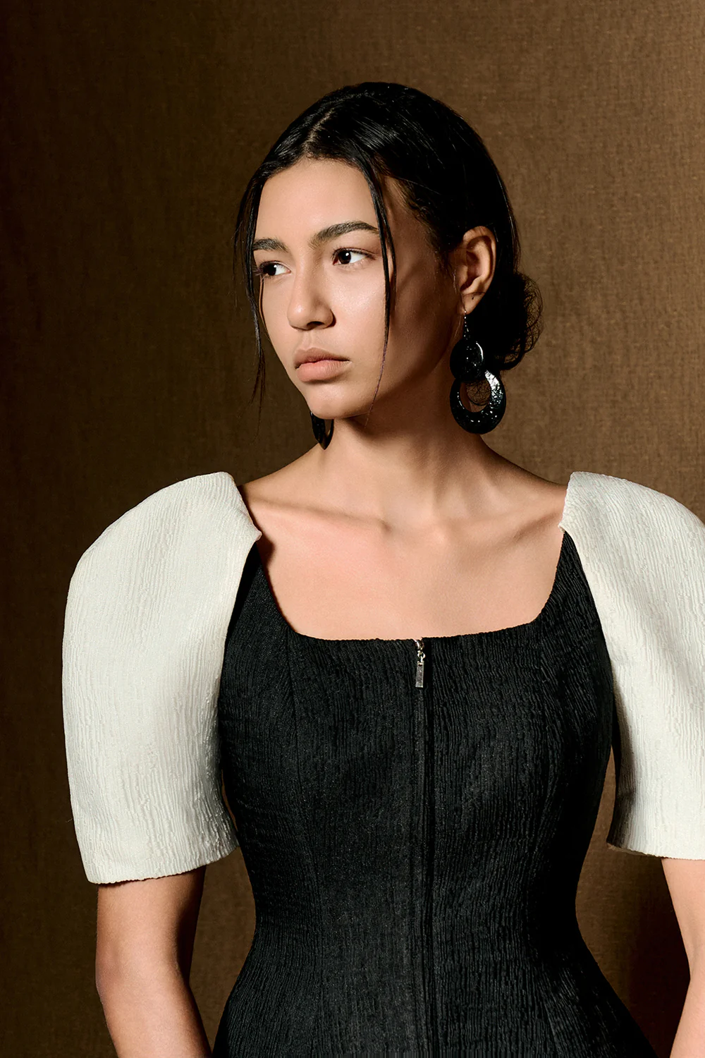 Maia Puff Sleeve Jacquard Midi Dress